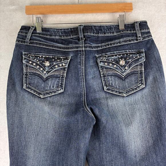 Cato Jeans Women 10 Straight Fading Rhinestones Flat Pocket Bold Topstitch Rodeo - Picture 8 of 16